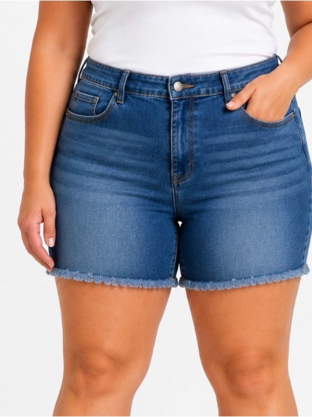 Nine West Denim Mid-Blue Frayed Hem Women’s Bermuda Shorts SZ 14 stretch